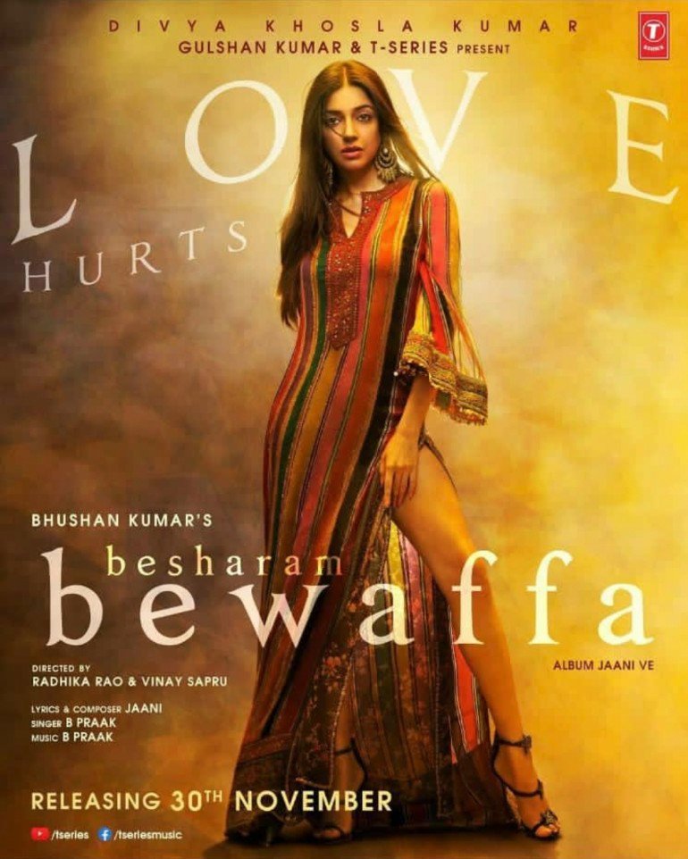 RjKarishma's tweet photo. Love hits you where it hurts the most! #BesharamBewaffa featuring @iamDivyaKhosla  narrates a story about a bone-chilling heartbreak! Releasing on 30th November! Stay tuned!
@BPraak @yourjaani  @TSeries  #BhushanKumar @SapruAndRao  @TheGautamGulati https://t.co/6sLVLxKT96