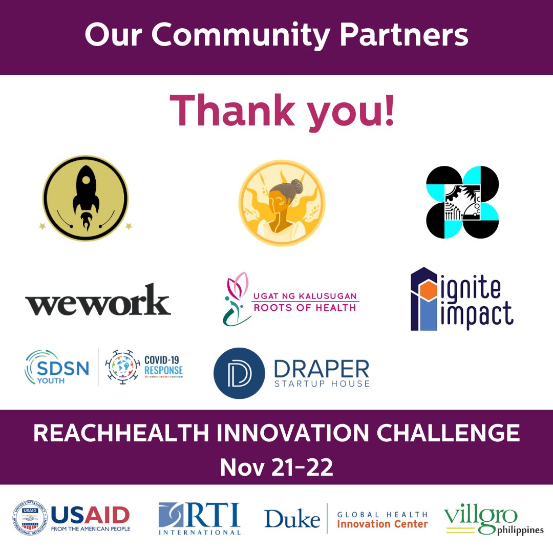 VillgroPH's tweet photo. It takes a village…
We #thank our community partners for being the village we can count on, always, and we look forward to many more fruitful collaborations in the future.
#DisruptTheCycle #RHInnovationChallenge2020 #HackforRH
@USAID @RTI_Intl @DukeGhic https://t.co/KvAEUciagu