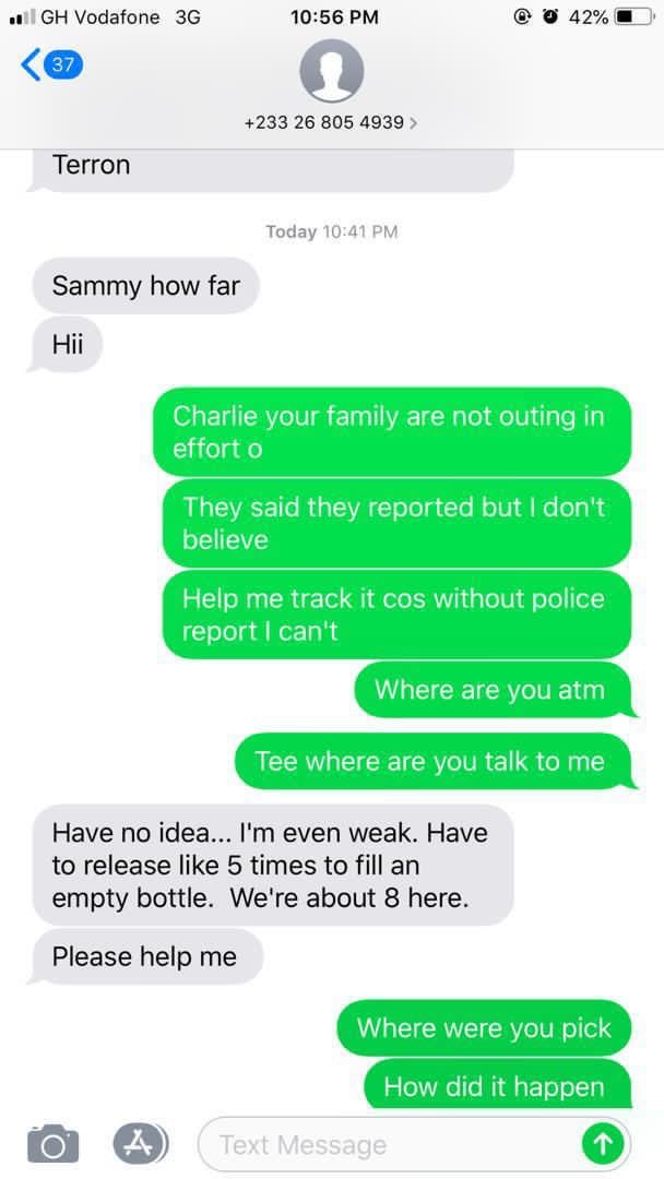 the_law_himself's tweet photo. ‼️MISSING PERSON‼️
Terron Kwabena Amofa

A student of UPSA, lives in Accra, a place called Chabbar right after Mallam market before Dansoman junction.

He left home last Thursday to Accra central and still hasn’t returned... 
Last traced message from him inscribed...”
(1/2) https://t.co/RiMCmA7vW1
