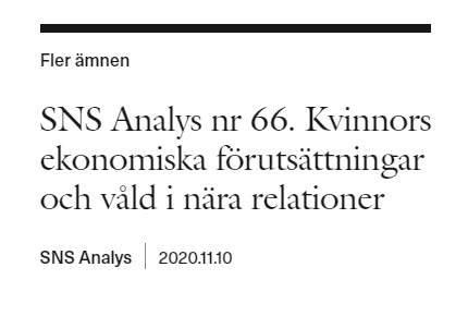 Idag är det internationella dagen mot våld mot kvinnor. I en nyligen släppt SNS Analys visar forskaren Sanna Ericsson <a href="/Lundsuni/">Lunds universitet</a> att ökad ekonomisk frihet för kvinnor innebär ökad risk att bli utsatt för våld inom äktenskapet. #snskunskap 

Läs SNS Analys: sns.se/artiklar/sns-a…
