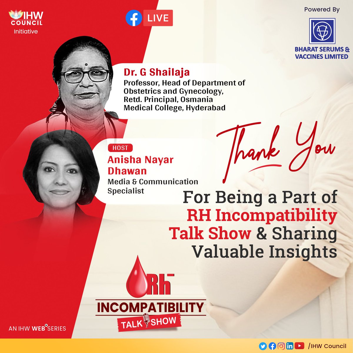 IHWCouncil's tweet image. Extending a thanks to Dr G Shailaja for joining us for RH Incompatibility Talk show, and answering everyone's queries on RH Negative blood type!

Watch the show here 👉bit.ly/3fBzVnw

#RhIncompatibility #Pregnancy #IHWCouncil 
@AnishaNDhawan
