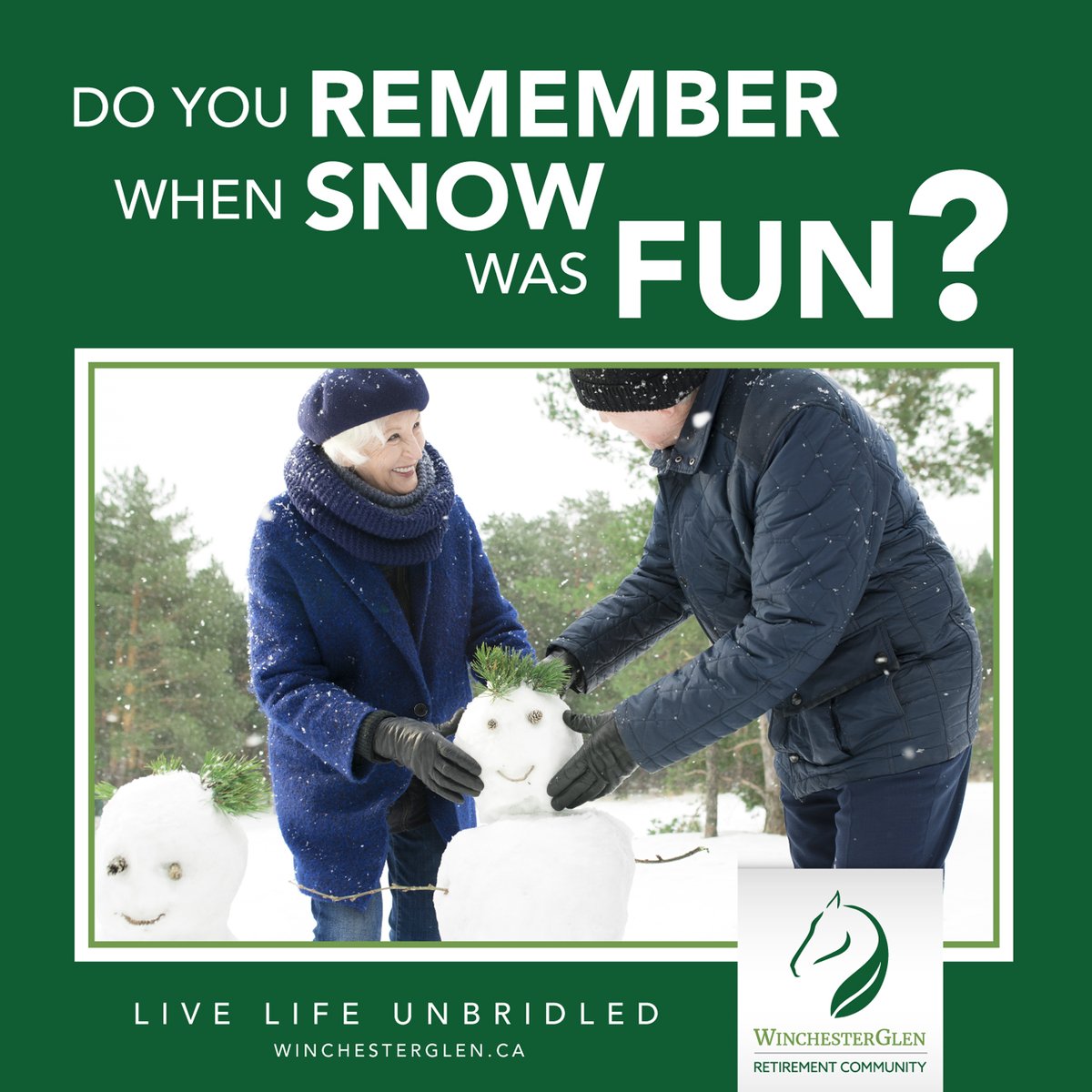 The first snow fall is exciting for children but as we age, it can cause feelings of dread for a long winter ahead.  Not having to worry about clearing snow or venturing out in icy conditions for groceries are just a few of the perks of retirement community living.  Let it snow!