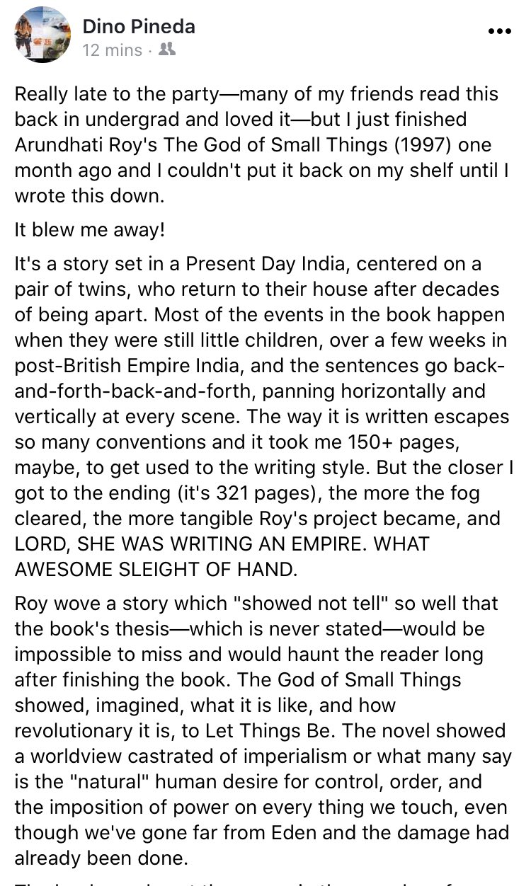 On Arundhati Roy s The God of Small Things (1997):

Happy Birthday, Arundhati Roy! Thank you for writing! :) 