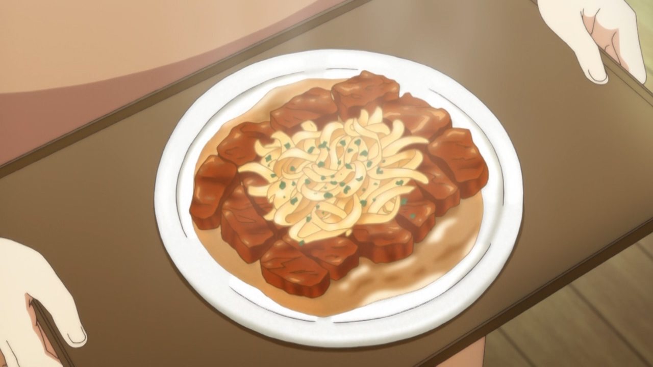 ツキウタ The Animation ２ ツキアニ 2 ツキアニ 美味しい簡単レシピ オニオンバターポン酢ソースのステーキ 玉ねぎ1 4個をバター10gで炒めみりん大さじ1入れたら少し煮詰め火を止めポン酢大さじ2を入れまぜ完成 焼いたステーキ肉250gにかける