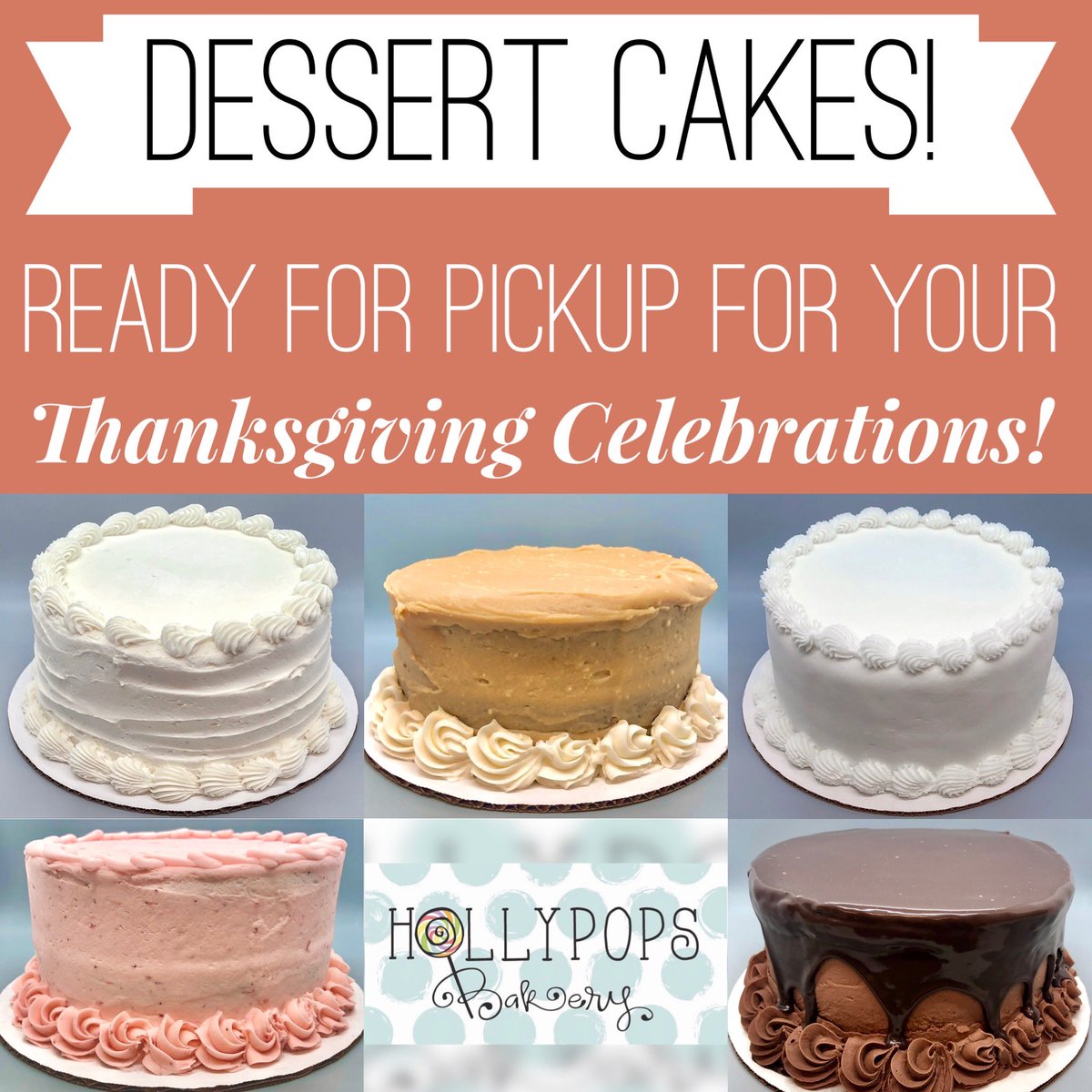 HollypopsBakery's tweet photo. Save time preparing your FEAST with getting your Thanksgiving DESSERT Cakes at H🍭LLYPOPS today! We will be open 10-5 so call us to reserve your favorite cake or POP in and see us to grab it and go!! #thanksgivingdesserts #mytupelo ##downtowntupelo #tupelospirit #dessertcakes https://t.co/gYC1O90oGD