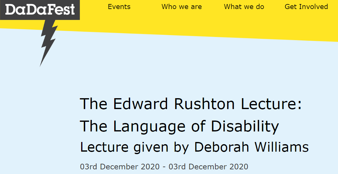 tweetCDN's tweet photo. .@CDNDebs giving Edward Rushton lecture on language of disability at #DadaFest 2020 on 3 December 

Register here:
https://t.co/EfMVtKz8HY https://t.co/wesYkjhCtl