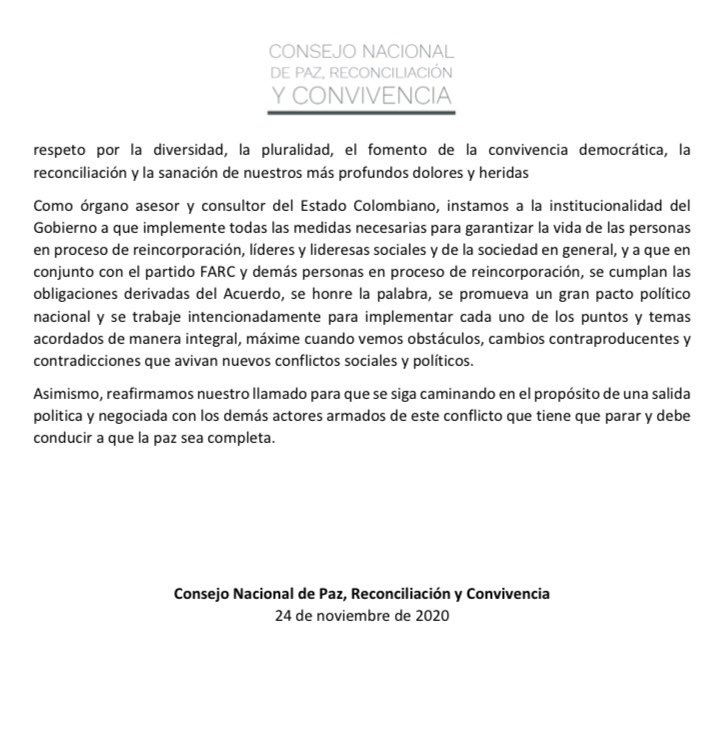 ConsejoPaz's tweet image. Comunicado a la opinión pública del Consejo Nacional de Paz, Reconciliación y Convivencia.