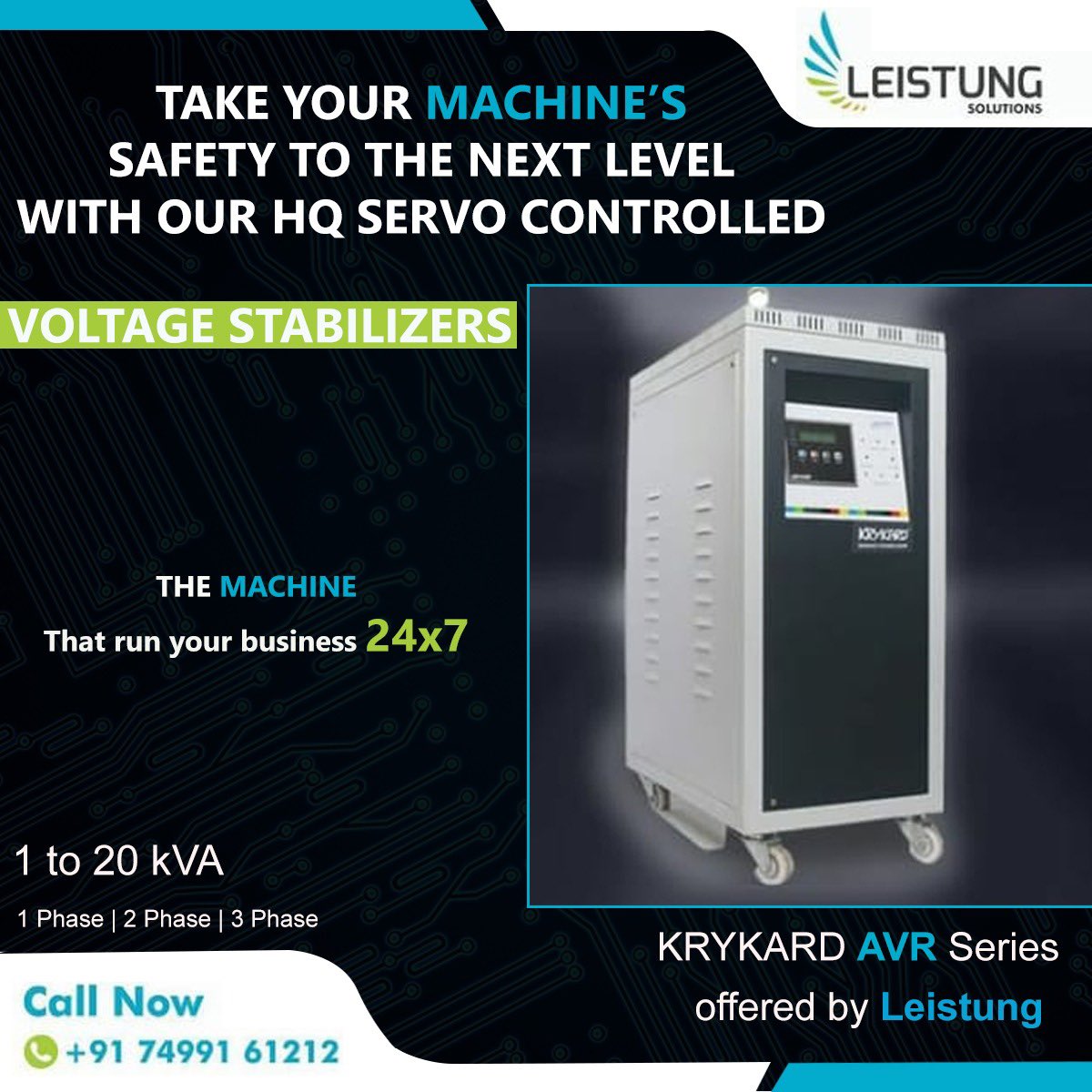 Take your machine’s #safety to the next level with our #HQ #Servo #Controlled #Voltage #Stabilizers.  

#voltage #stabilizer #voltagestabilizer #voltagestabilizers #voltagestabiliser 
#ups #upssystems #upssystem #upssystems #leistungsolutions #goa