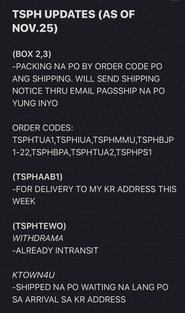 Teudoongiekshop's tweet photo. TSPH UPDATES as of november 25
#TSPHUPDATES THANK YOU! KEEPSAFE AND GODBLESS ❤️ https://t.co/bm1aAp4fUy