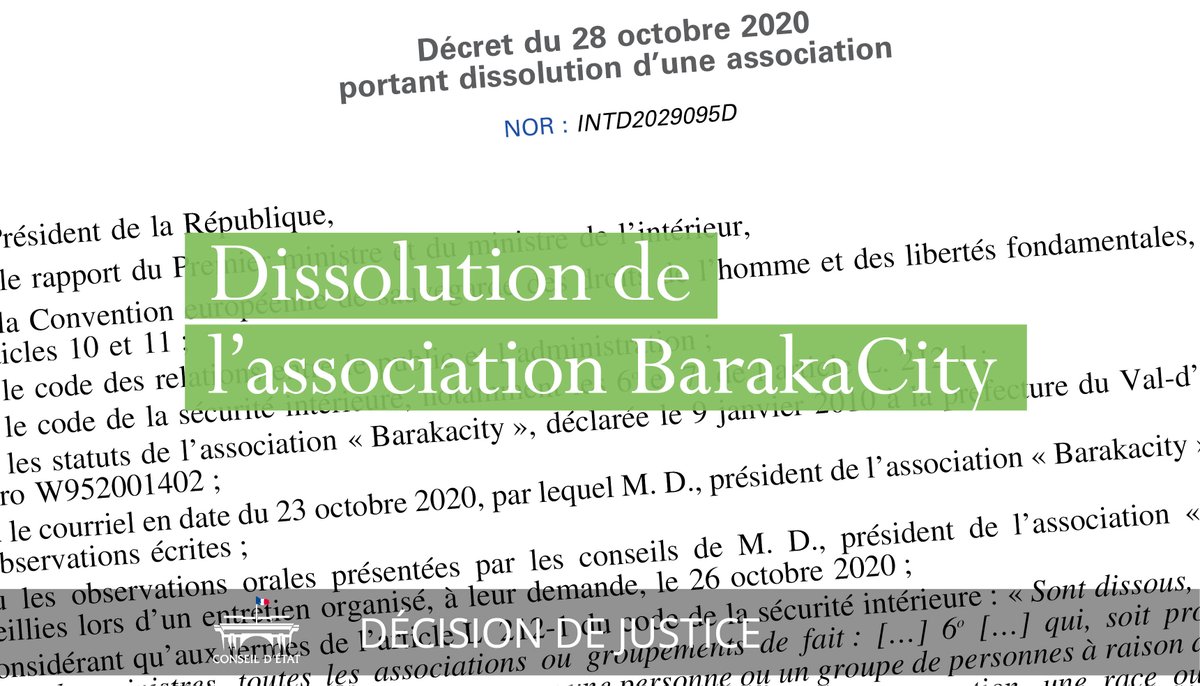 Conseil_Etat's tweet photo. Le juge des référés du Conseil d’État rejette la demande de suspension de la dissolution de l’association Barakacity >> https://t.co/gEhgUGNqsw https://t.co/IN1B6x9dQF