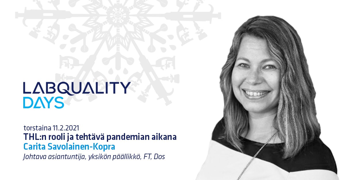 Koronavirus nousee esille myös #LabqualityDays-tapahtumassa helmikuussa. THL:n Carita Savolainen-Kopra @caritathl pitää puheenvuoron THL:n roolista ja tehtävistä pandemian aikana. 
Lue lisää: labqualitydays.fi/uutiset/labqua…