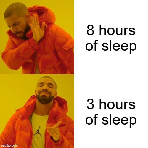 8 hours of Sleep vs 3 Hours.