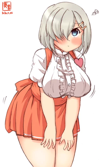 「あの、ご注文は…?
 すみません、聞き取れなくて…もう一度お願いします。
 どうしてそんな小声で…? むー…」ユサッ

#艦これ版深夜の真剣お絵描き60分一本勝負
#艦これ版真剣お絵描き60分一本勝負_20201125
#浜風 