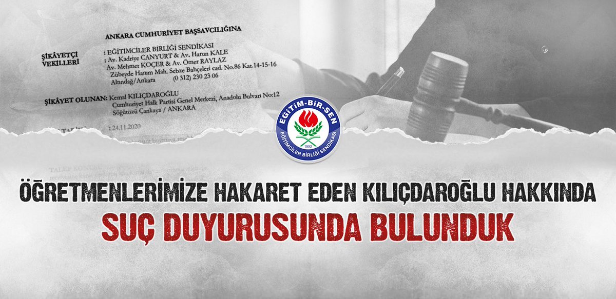 Öğretmenlere hakaret eden #CHP Genel Başkanı #KemalKılıçdaroğlu hakkında suç duyurusunda bulunduk

Öğretmenleri yaftalayan,demokratik tercihlerini,iradelerini aşağılayan, tahkir eden,öğretmenlere çirkin ifadeler kullanan siyasetçi asla mazur görülemez.

▪️ebs.org.tr/manset/5315/og…