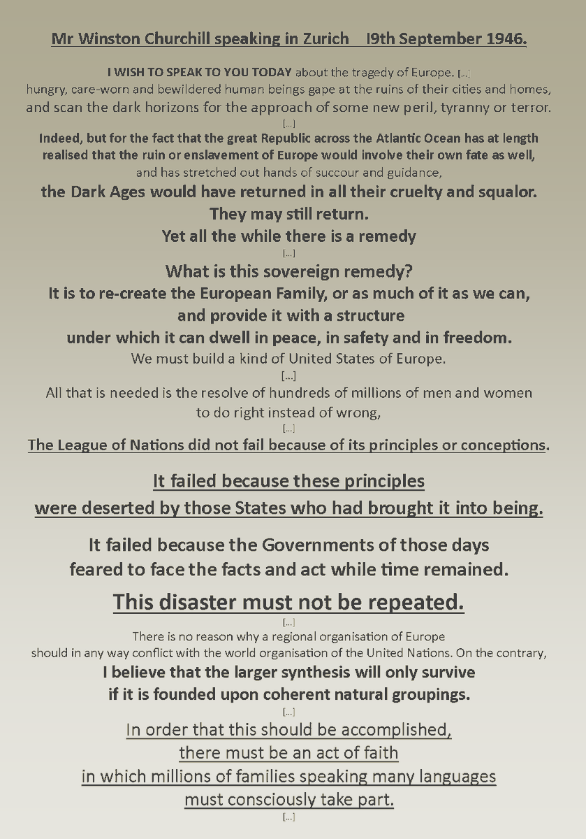  https://twitter.com/TheCartHorse1/status/1319308955840118784?s=20Worth noting that:Clement Attlee was British Prime Minister (1945-51)when Churchill delivered his United States of Europe speech."The League of Nations...failed because these principles were deserted by those States who had brought it into being"