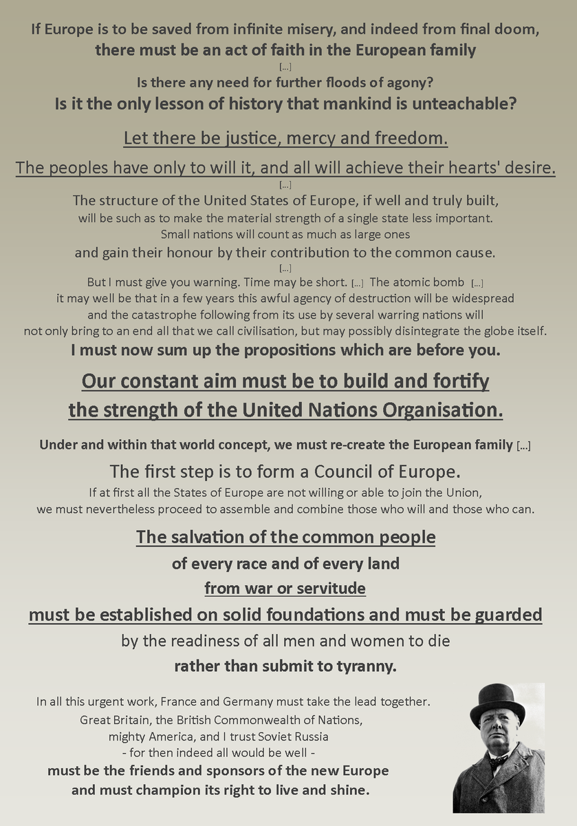  https://twitter.com/TheCartHorse1/status/1319308955840118784?s=20Worth noting that:Clement Attlee was British Prime Minister (1945-51)when Churchill delivered his United States of Europe speech."The League of Nations...failed because these principles were deserted by those States who had brought it into being"