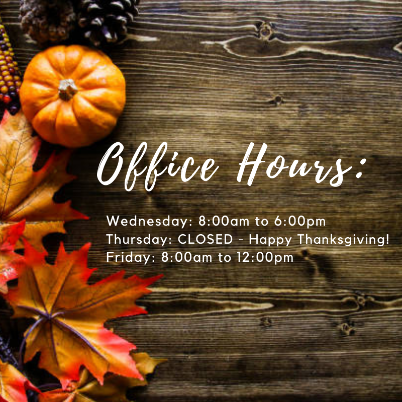 RedMillChiro's tweet photo. Our office will be open today till 6:00pm, tomorrow we will be closed for the holiday, and we will be open from 8:00am to 12:00pm on Friday! 
#HappyThanksgiving #turkeyday ##chiropractic #officehours https://t.co/g3qwji5Q5D
