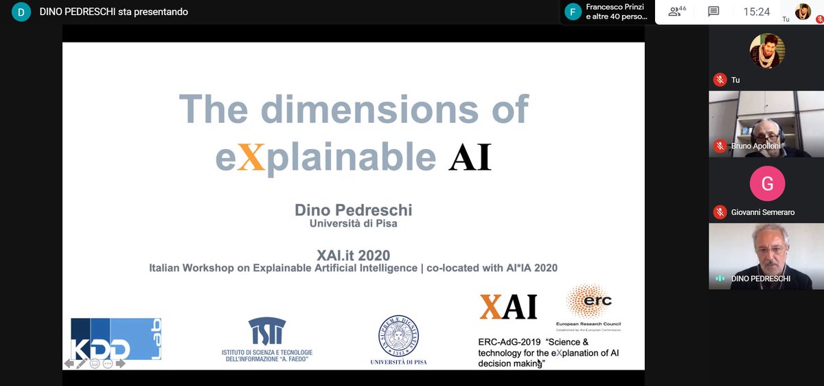 XAI.it workshop (@xai_workshop) on Twitter photo More than 40 people connected to follow <a href="/DinoPedreschi/">Dino Pedreschi</a>'s invited talk at #xai_it2020 ...Great success for the #explainable #ai workshop - #xai #explanation #ia #aixia2020
<a href="/semeraro_g/">Giovanni Semeraro</a> <a href="/ruggieris/">Salvatore Ruggieri</a> <a href="/cataldomusto/">Cataldo Musto</a> <a href="/AIxIA2020/">AIxIA 2020</a> <a href="/AI_x_IA/">AIxIA</a> More than 40 people connected to follow <a href="/DinoPedreschi/">Dino Pedreschi</a>'s invited talk at #xai_it2020 ...Great success for the #explainable #ai workshop - #xai #explanation #ia #aixia2020
<a href="/semeraro_g/">Giovanni Semeraro</a> <a href="/ruggieris/">Salvatore Ruggieri</a> <a href="/cataldomusto/">Cataldo Musto</a> <a href="/AIxIA2020/">AIxIA 2020</a> <a href="/AI_x_IA/">AIxIA</a>