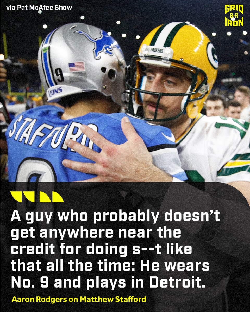 BleacherReport's tweet photo. Rodgers wants OGs like him and Stafford to get their respect ✊ @brgridiron

(via @PatMcAfeeShow) https://t.co/Icn3ix9eZ2