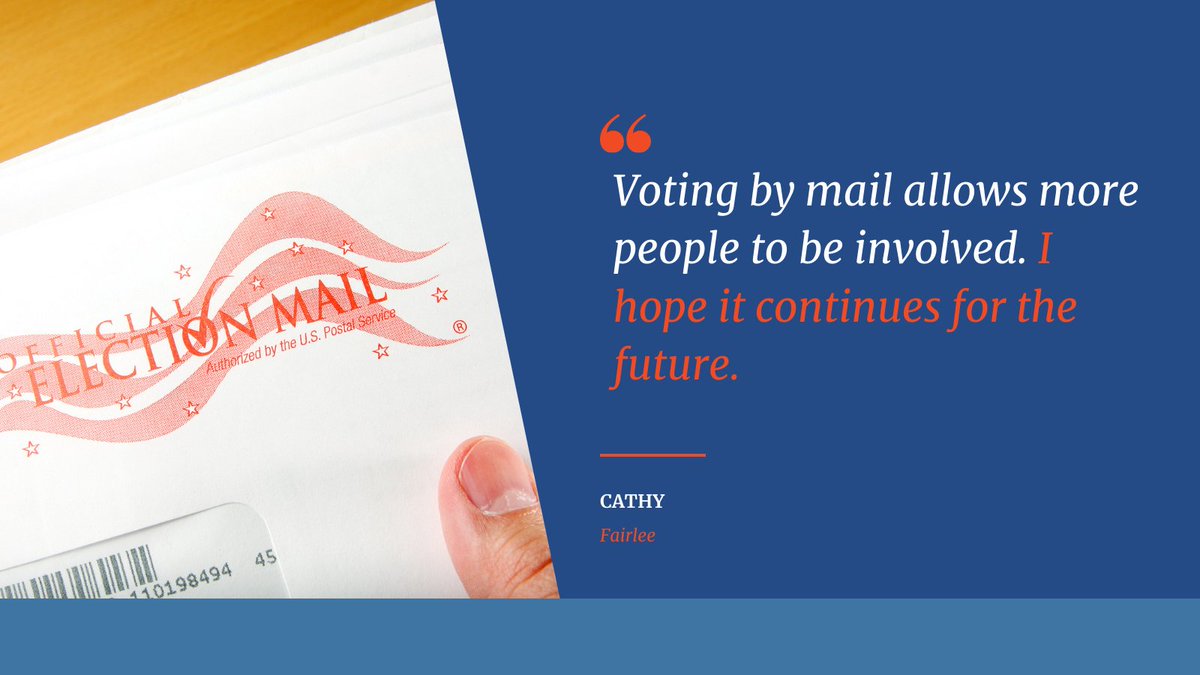 VPIRG's tweet photo. Cathy from Fairlee is right - universal vote-by-mail allows more people to get involved with the democratic process. The record-breaking voter participation we saw in the 2020 VT general election record proved this. Now let’s make it permanent.
#VoteByMail #VoteSafeVT #VTPoli https://t.co/uS9Hy2QRRF