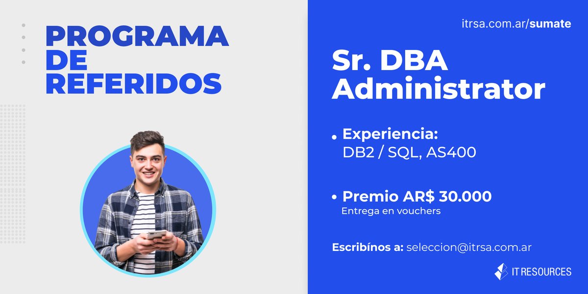 SomosITR's tweet photo. 📢¡Ayúdanos a encontrar el mejor Talento!📢
¡¡En ITR estamos en la búsqueda de un Sr DBA Administrator!!
Referí a tus amigos, colegas o familiares que tengan un perfil similar al que buscamos y iiGANÁ TU 
PREMIO!! https://t.co/FJOjsLbQH2 https://t.co/5U89fnLqOY