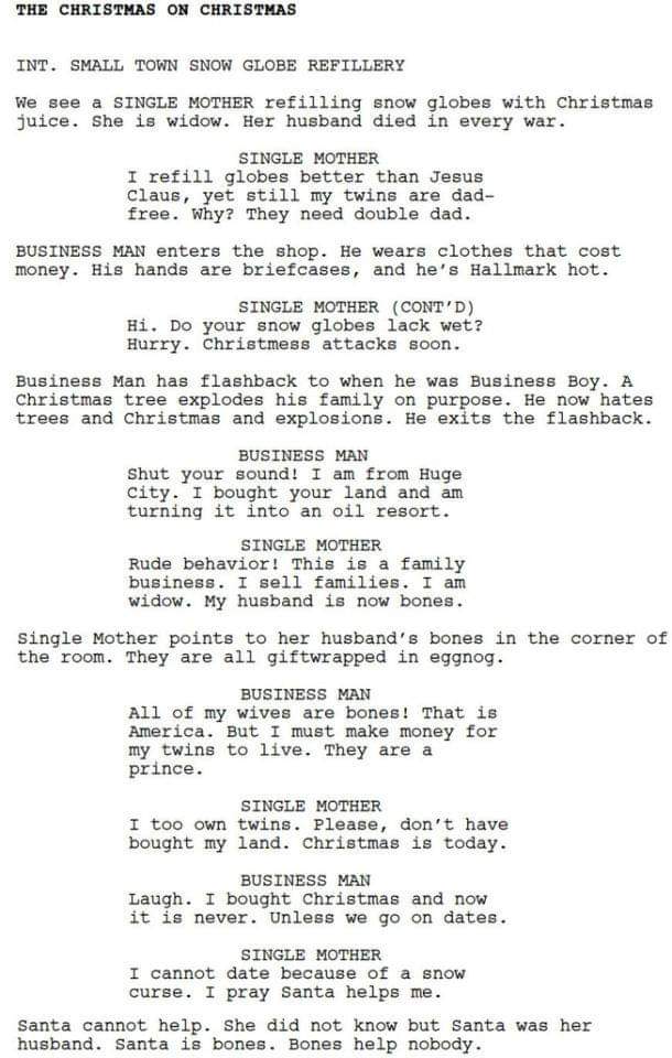 Kyle_RadTech90's tweet image. Apparently this us what happens when you have a robot write a movie script after watching 1000 hours of hallmark Christmas movies @12thingsthebook