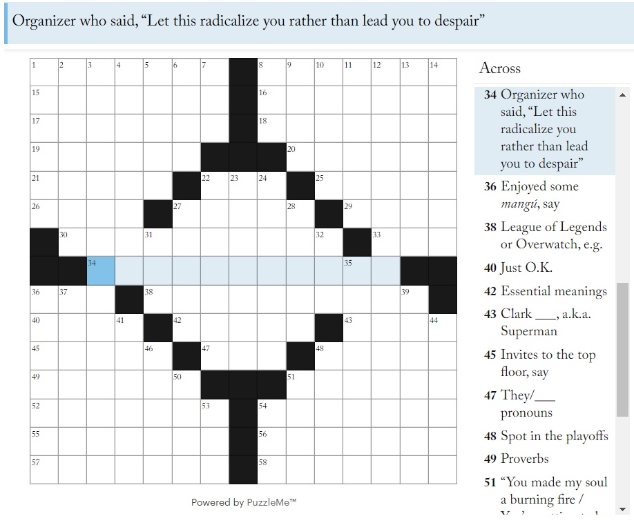 Evan Birnholz On Twitter Prisonculture Check Out 34 Across Of Today S New Yorker Crossword By E A Rly Https T Co Hhrijstwwy
