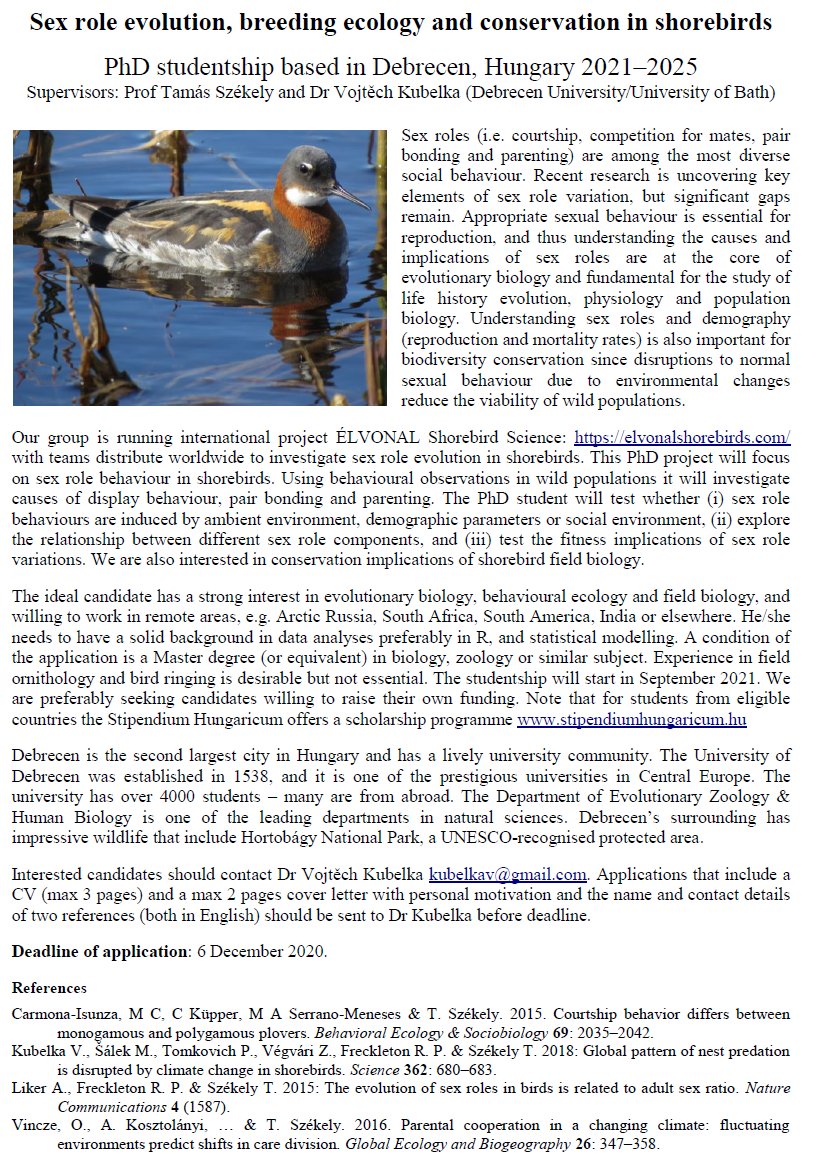 We would like to advertise the current PhD opportunity within ÉLVONAL Shorebird Science:
elvonalshorebirds.com
<a href="/KubelkaVojtech/">Vojtěch Kubelka</a> #unideb