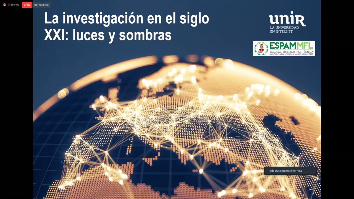 UNIR_Ecuador's tweet photo. 💻📲🔴  El Director Académico de Relaciones Internacionales de @UNIRuniversidad, el catedrático Manuel Herrera, imparte la conferencia 'La #investigación en el siglo XXI' en @espammfl, dentro de las VIII Jornada Científica de la #ESPAMMFL.

@UNIR_Investiga https://t.co/5TQ7RiDLtb