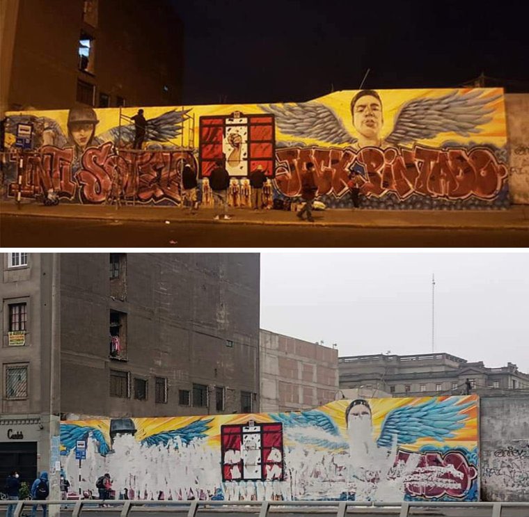 hurgamemoriaPE's tweet photo. Podrán mandar a borrar muros y paredes pero no pueden borrar a Inti y Brian de la memoria colectiva. Eso les frustra mucho y los carcome por dentro en sus vidas llenas de odio. #IntiyBrianPresentes #Memoria https://t.co/W0hSjpoMFj
