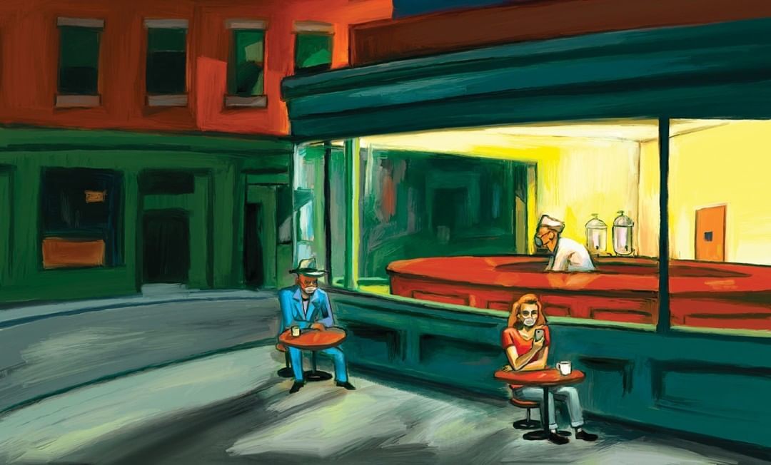 RaminNasibov's tweet photo. Jason Adam Katzenstein reimagined Edward Hopper's iconic painting "Nighthawks" for the coronavirus era. https://t.co/rpTzoSQAuZ
