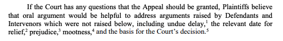 They contend oral argument would be helpful to address issues raised by PA, the DNC, and other parties in briefs filed yesterday, which they then touch on in a set of footnotes