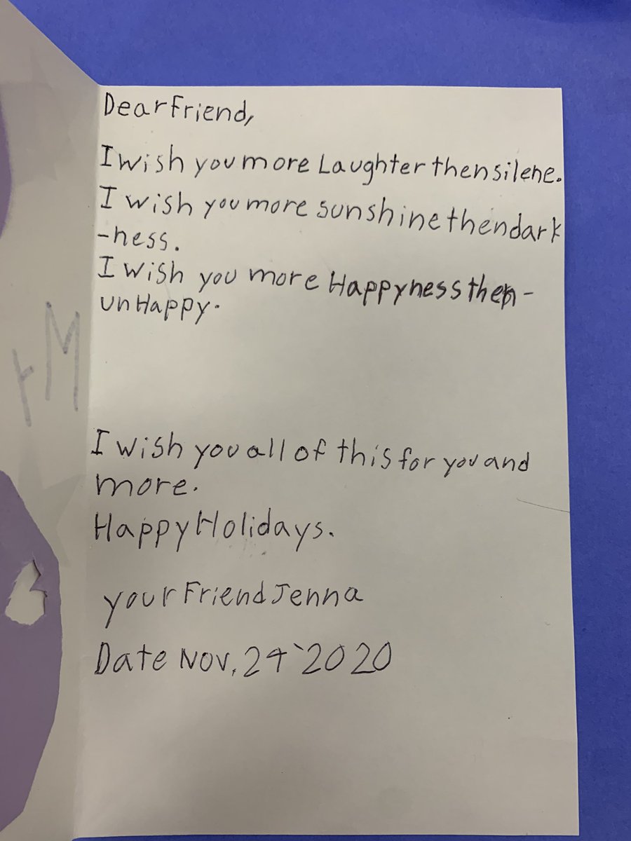 ✨We wish you more ✨Room 17 created hand made holiday cards and wrote our own wishes for people in care homes that may need some extra joy and love this year. We used the book “I wish you more”  as a mentor text. #cardsforcaring Thank you <a href="/AceBurpeeShow/">Ace Burpee</a> for this initiative ❤️💙