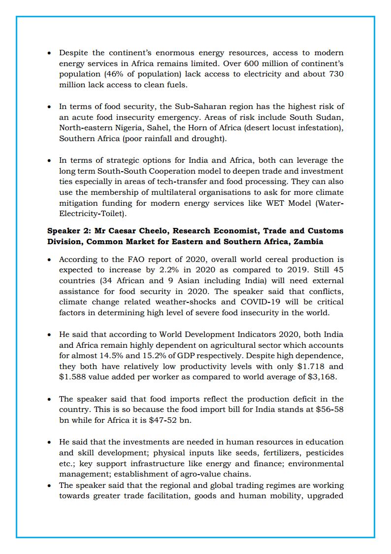 ICWA_NewDelhi's tweet photo. At Session IV on India-Africa Cooperation for Security, Stability and Sustainability: Energy, Environment, Food Security of #ICWAWebinar on November 24-25, 2020, the following points emerged: https://t.co/DKFlxz7lW4
