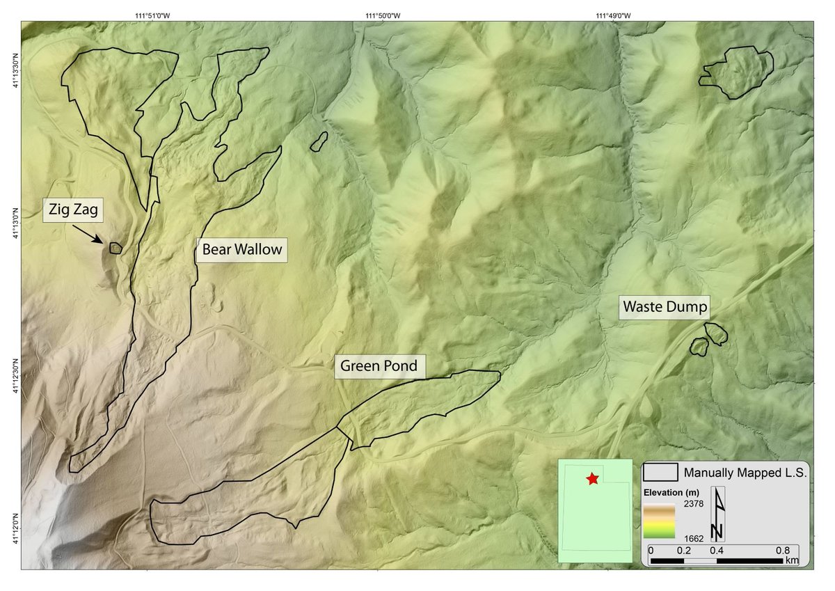 Did you know that you can use land surface roughness to map out landslides? See this thread for tools and methods to do just that in  #python. These are the results from a 6 month  @NSF funded internship I conducted at the  @utahgeological survey. (thread)