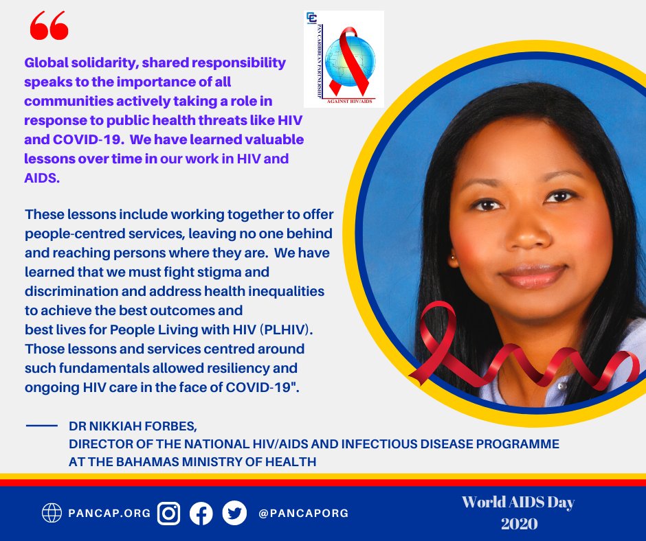 pancaporg's tweet photo. #WorldAIDSDay2020 Message from #PANCAPChampion Dr Nikkiah Forbes, Director of National HIV/AIDS and Infectious Disease Programme at #Bahamas MOH. Read here👉🔗 https://t.co/EaA9OAsNht #WorldAIDSDay will be observed on 📌🗓 1 December  #GlobalSolidaritySharedResponsibility" https://t.co/AyJhWb61ia