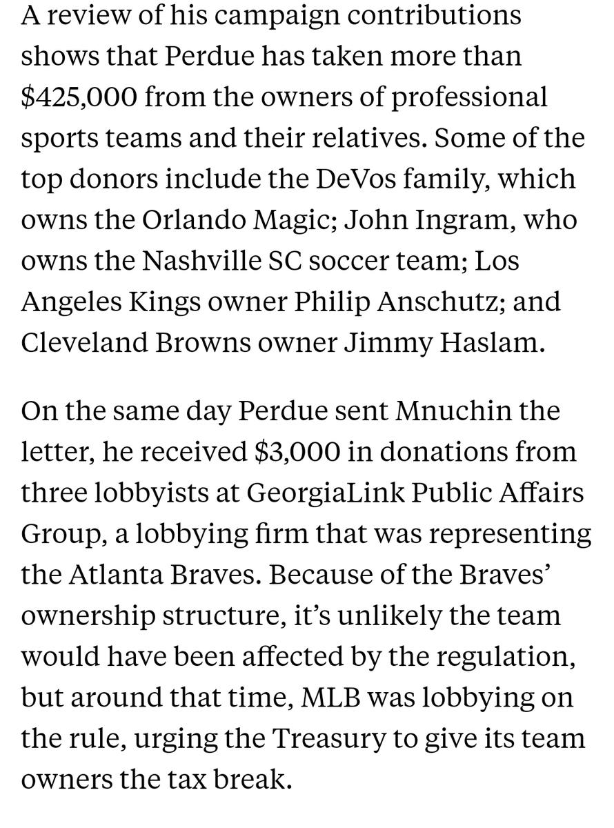 Turns out rich sports team owners R BIG FANS of  @sendavidperdue as well!!  https://www.propublica.org/article/georgia-senator-david-perdue-privately-pushed-for-a-tax-break-for-rich-sports-teamowners