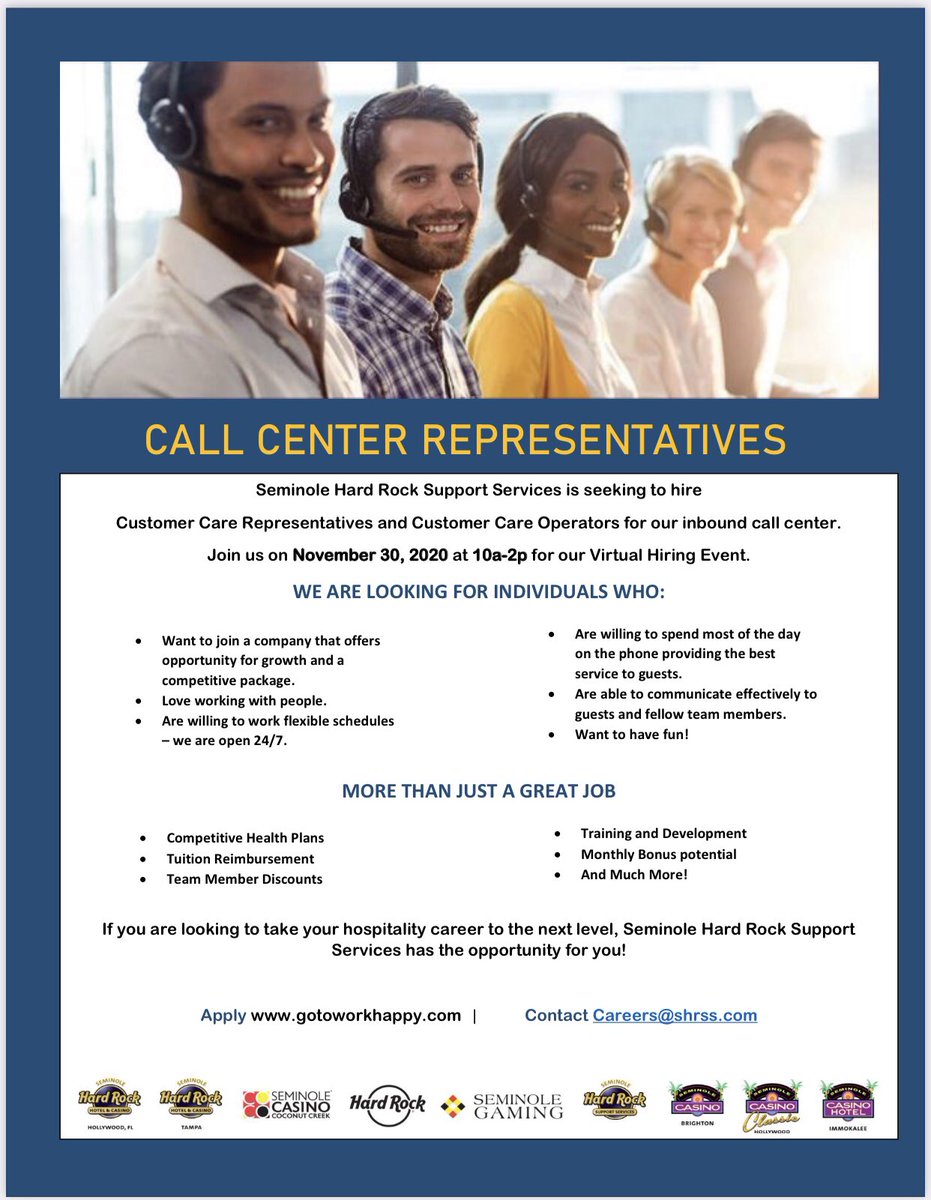 CareerSourceBD's tweet photo. Mark your calendars for a #VirtualHiring Event presented by Seminole Hard Rock Support Services on Monday, Nov. 30, from 10 a.m. - 2 p.m. @HardRockHolly @SeminoleClassic #GetHired #GoToWorkHappy https://t.co/FPqqWeGSca