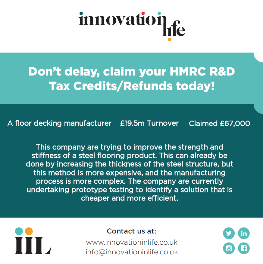 InnovationInLi1's tweet photo. Have a look at one of our success stories!

Contact us on 020 7052 8323 for a no obligation 15-minute telephone conversation, so we can highlight areas of qualifying activity and the potential value of your claim.

#hmrc #innovation #innovationfunding #fundinginnovation https://t.co/IixZ1NAygQ