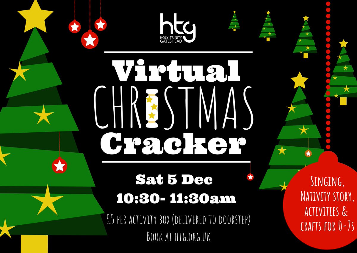 HTGChurch's tweet image. VIRTUAL CHRISTMAS CRACKER FOR 0-7s
This year we're bringing the fun to you! Buy an activity box for £5 by 2nd December (recommended one per child), we'll deliver it to you, and then join us on Zoom for singing, Nativity story, activities and crafts! 
holytrinitygateshead.org.uk/groups-events/…