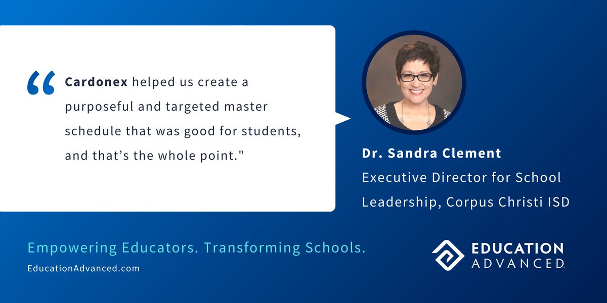With the help of Cardonex, Corpus Christi ISD moved from summers full of hand #masterscheduling to celebrating 100% completion for all students in just days. buff.ly/3mjcjGR

#masterschedule  #schoolmasterschedule #scchat #edchat #edtech #satchat <a href="/CCISD/">CCISD</a> <a href="/DrSandraClement/">Dr. Sandra Clement</a>