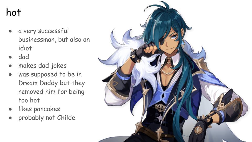 TRYING TO FIGURE OUT WHO CHILDE IS: A Powerpoint Presentation by Someone Who Knows Nothing About Genshin Impact(Note: I guessed on some of these genders so people can make fun of me if I got them wrong lol)PART 1/7 #GenshinImpact