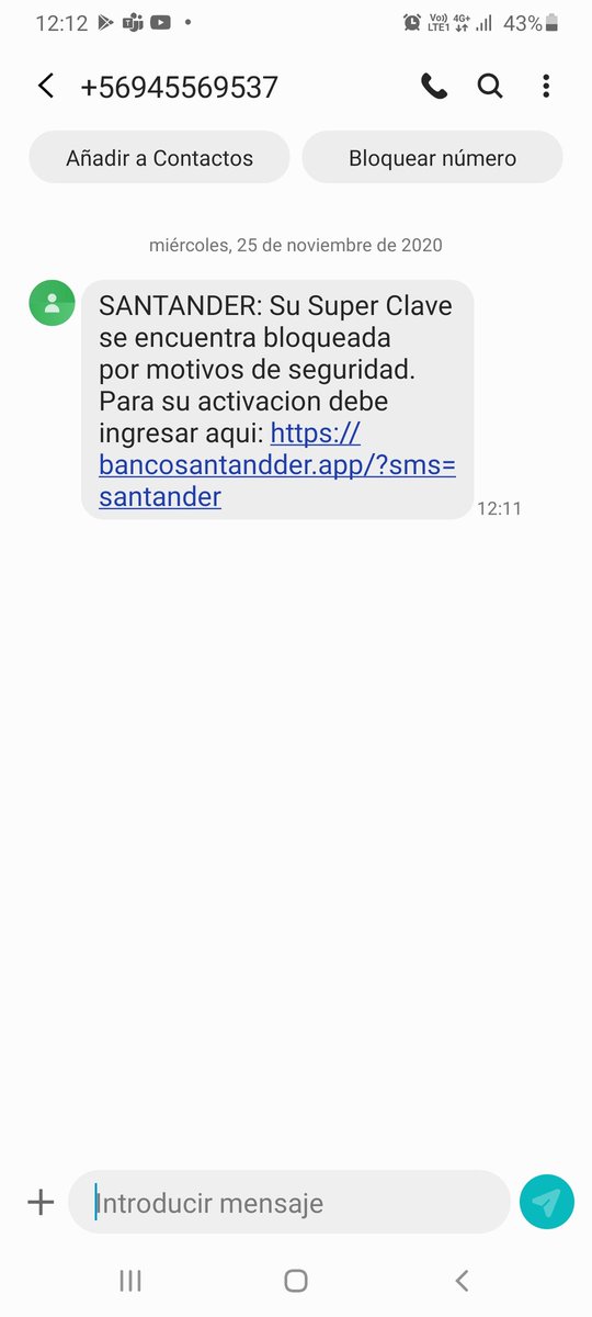 @PDI_CHILE me llegó este aviso, el que me preocuparía sino fuera porque no tengo cuenta en este banco. @santanderchile #alertascam #56945569537