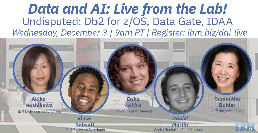 Watch #DataAndAI #LiveFromTheLab on Thursday, December 3, 9:00-10:00 am PT to hear me and other Db2 experts discuss the latest about Db2 for z/OS, as well as Data Gate and IBM Db2 Analytics Accelerator. Register now: ibm.biz/dai-live