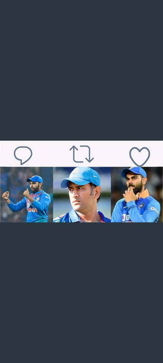 RekhaSa20's tweet photo. Choice is yours 
Ms Dhoni ******** RETWEET
Virat Kohli ******** Like
Rohit Sharma ***** Comment
My Opinion Dhoni bhai ,#INDvsAUS #BCCI #ViratKohli #MSDhoni #Dhoni #RohithSharma https://t.co/mqLWugpbuy