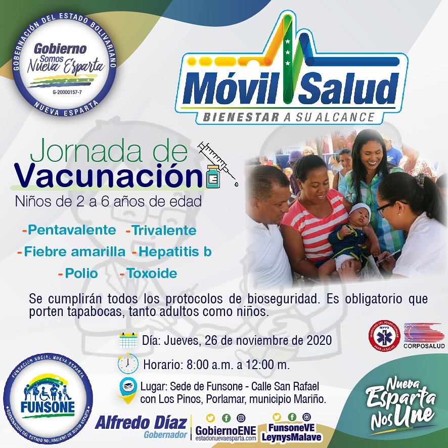 funsoneVe's tweet photo. Este jueves realizaremos esta jornada especial de vacunación, para niños entre 2 y 6 años de edad, en la sede de Funsone, ubicada en la calle San Rafael con Los Pinos de Porlamar, de 8:00 de la mañana a 12:00 del mediodía, completamente gratis. https://t.co/pGs35KksoZ