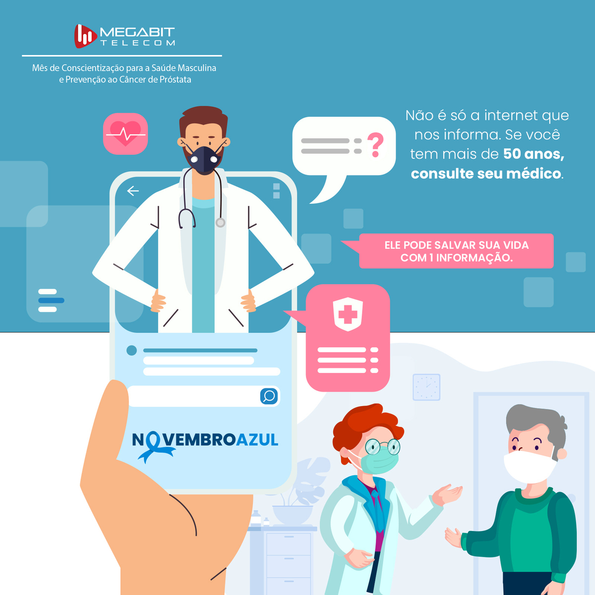 megabittelecom's tweet photo. 1️⃣ informação que pode te salvar. 👨‍⚕️
Leve a sério o #NovembroAzul contra o #cancerdeprostata

#saudedohomem #homens #homem #câncer #hospital #saúde #exame #cuidado #prevenção https://t.co/xKF4ueuVsU