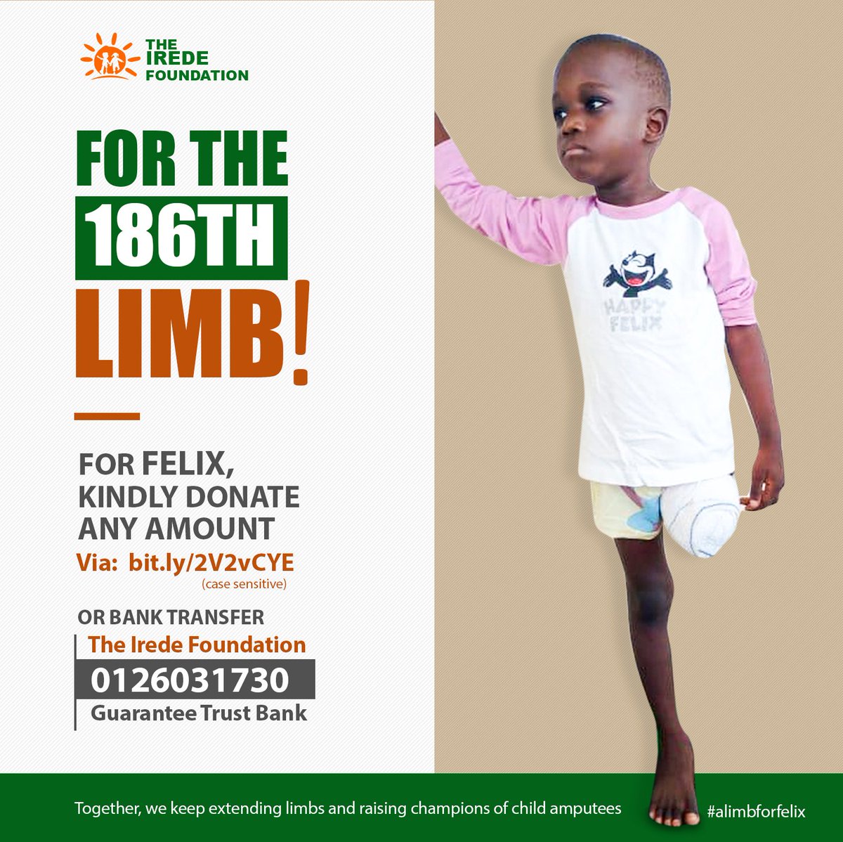 theirede's tweet photo. For the 186th Limb!
#ForFelix please retweet.
To donate: https://t.co/fWA9N9hyMm
For Bank Transfer:
The IREDE Foundation
0126031730
Guaranty Trust Bank https://t.co/yncheU5ArY