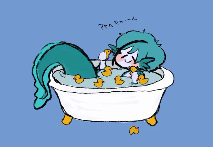 いい風呂の日だし、フロイドの日なんで風呂に入ってるフロイドの絵をあげよっと♨️ 