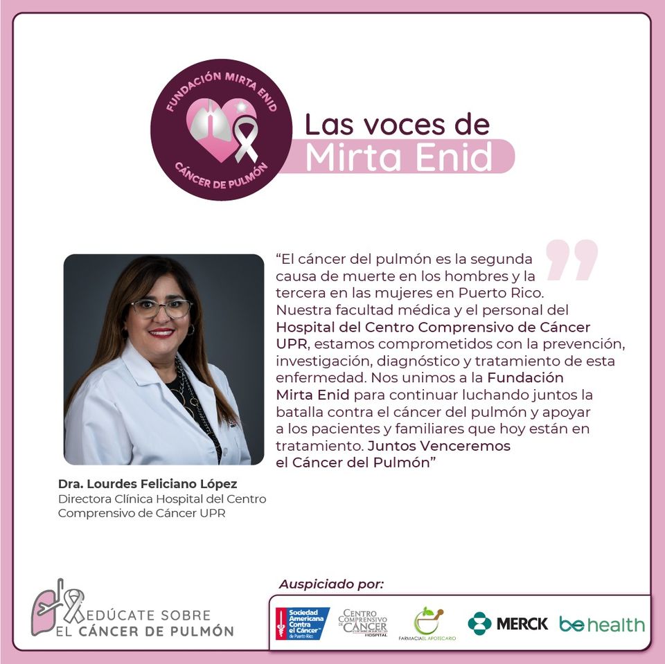 MirtaEnid's tweet photo. La doctora Lourdes Feliciano López hace eco de nuestra misión y se une a nuestra iniciativa #JuntosVenceremosElCáncerDePulmón. → https://t.co/McUx8xAYim — at Centro Comprensivo de Cancer, Centro Medico. https://t.co/1KYGZKx0N9